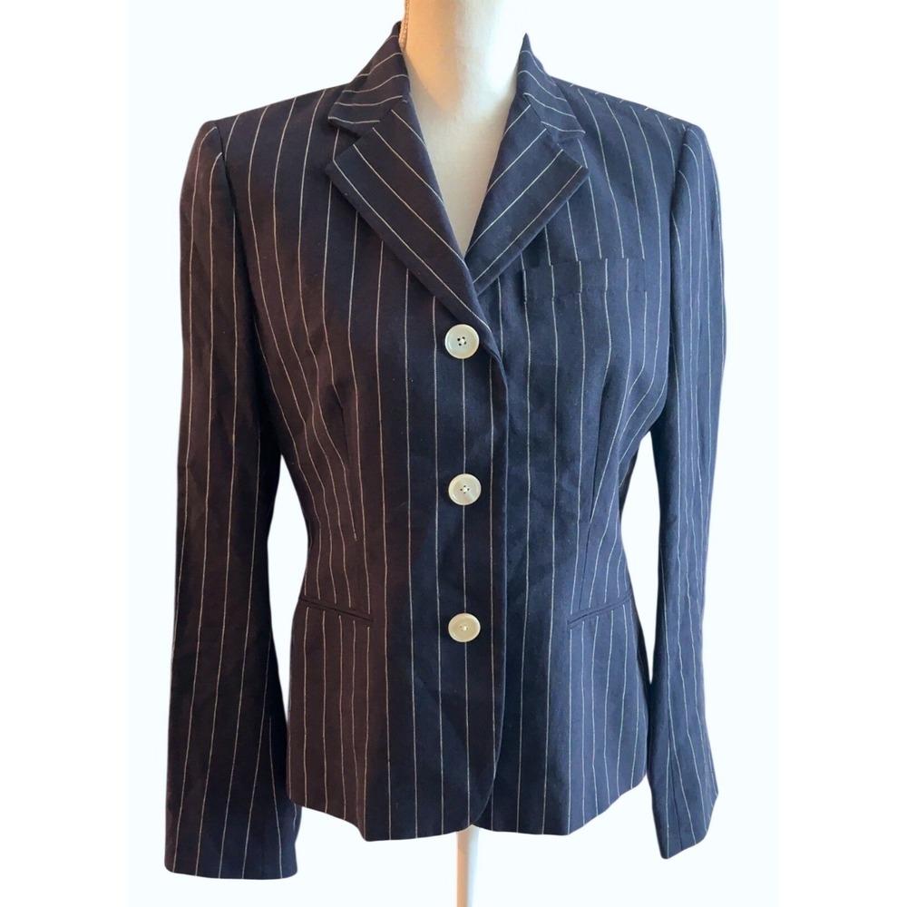 Ralph Lauren blue white pinstripe linen 3 button blazer SZ: 6
